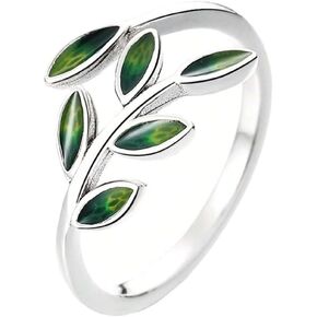 Green Enamel Olive Leaf Wrap Open Finger Ring for Women Adjustable Band Statement Plant Branch Leaves Delicate Thumb Knuckle Stacking Rings Comfort Fit Birthday Party Fashion Jewelry for Her Mom Wife in Saudi Arabia