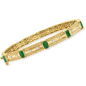 Ross-Simons 1.40 ct. t.w. Emerald and .15 ct. t.w. Diamond Bangle Bracelet in 18kt Gold Over Sterling in Saudi Arabia
