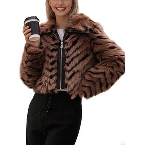Women Faux Fur Coat Fluffy Long Lapel Open Front Cropped Furry Jacket Casual Oversized Shaggy Warm Winter Outwear in Saudi Arabia