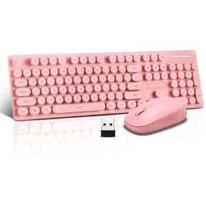 Wireless Keyboard and Mouse Combo, Full Size Compact Quiet Wireless Keyboard and Mouse Set 2.4G Ultra-Thin Sleek Design for Windows, Desktop, PC, Notebook, Laptop,Round Keys Milk Tea Mixed Punk Color in Kuwait