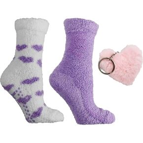 Women's Non-Skid Warm Soft and Fuzzy Fluffy 2-Pair Pack Lavender & Shea Butter Infused Slipper Socks with Grips Perfect Winter Christmas Day Gift in Saudi Arabia