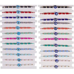 Hicarer 24 Pieces Colorful Evil Eye Beaded Bracelets Handmade Braided Rope Bracelets Adjustable Good Luck Amulet Bangle for Women Men(Blue, Dark Blue) in Saudi Arabia