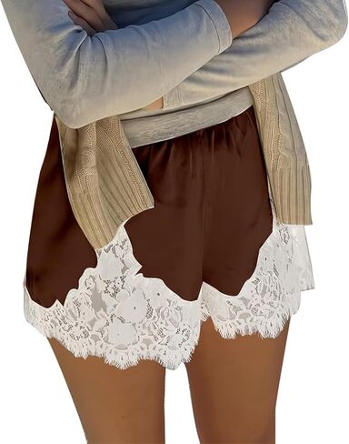 Women Satin Silk Lace Shorts Low Rise Micro Mini Shorts Coquette Lounge Half Slip Pj Bottoms French Knickers in Saudi Arabia