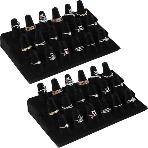 2PCS Velvet Ring Display Stand, 18 Holders Ring Display Stand Organizer for Jewelry Storage Drawer in Saudi Arabia