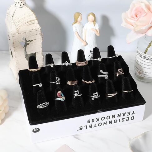 2PCS Velvet Ring Display Stand, 18 Holders Ring Display Stand Organizer for Jewelry Storage Drawer in Saudi Arabia