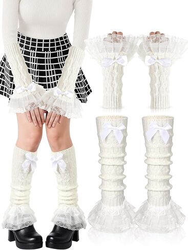 Mepase 2 قطعة Y2k مجموعة تدفئة الذراع والساق مع القوس والدانتيل Kawaii Harajuku لوليتا زي الملابس للنساء in Kuwait