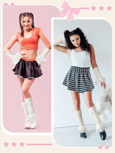 Mepase 2 قطعة Y2k مجموعة تدفئة الذراع والساق مع القوس والدانتيل Kawaii Harajuku لوليتا زي الملابس للنساء in Kuwait