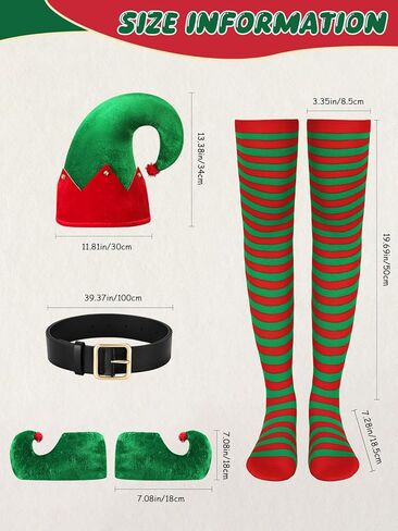 KASBAH 5 Pack Christmas Elf Costume Set Holiday Elf Cosplay Velvet Dress Xmas Outfit For Party With Hat Shoes Strap Socks in Saudi Arabia