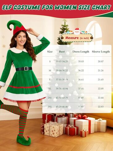 KASBAH 5 Pack Christmas Elf Costume Set Holiday Elf Cosplay Velvet Dress Xmas Outfit For Party With Hat Shoes Strap Socks in Saudi Arabia