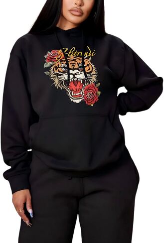 Womens 2 Piece Outfits Sets Sweatsuit Fashion Print Hoodies With Sweatpants Oversized Tracksuit For Women in Saudi Arabia