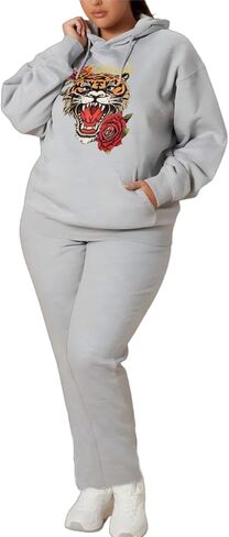 Womens 2 Piece Outfits Sets Sweatsuit Fashion Print Hoodies With Sweatpants Oversized Tracksuit For Women in Saudi Arabia