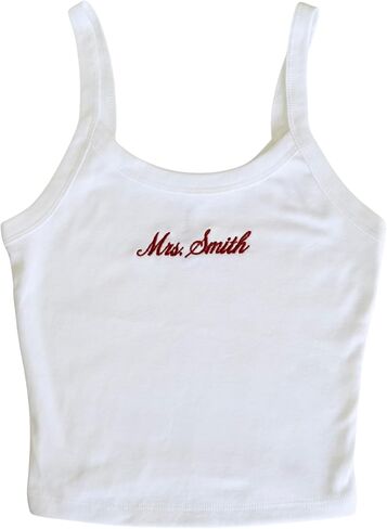 Embroidered Spaghetti Strap Tank Top, Mrs. Tank, Bride T-Shirt, Bridal Shower Gift, Engagement Gift, Bridal Tank Top White in Saudi Arabia