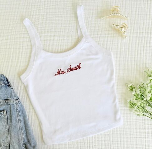 Embroidered Spaghetti Strap Tank Top, Mrs. Tank, Bride T-Shirt, Bridal Shower Gift, Engagement Gift, Bridal Tank Top White in Saudi Arabia
