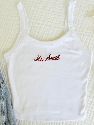 Embroidered Spaghetti Strap Tank Top, Mrs. Tank, Bride T-Shirt, Bridal Shower Gift, Engagement Gift, Bridal Tank Top White in Saudi Arabia