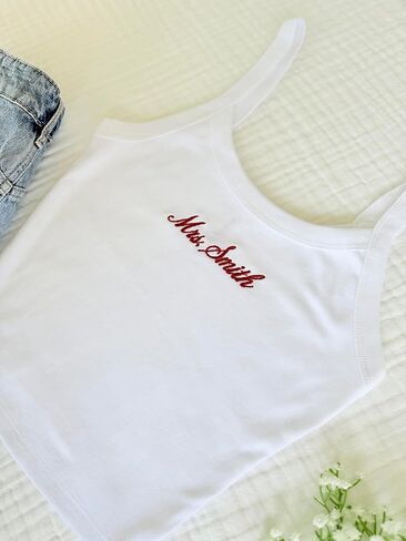 Embroidered Spaghetti Strap Tank Top, Mrs. Tank, Bride T-Shirt, Bridal Shower Gift, Engagement Gift, Bridal Tank Top White in Saudi Arabia
