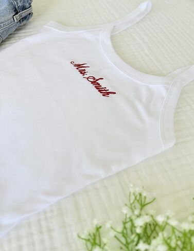 Embroidered Spaghetti Strap Tank Top, Mrs. Tank, Bride T-Shirt, Bridal Shower Gift, Engagement Gift, Bridal Tank Top White in Saudi Arabia