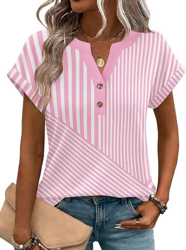 Zeagoo Women Tops Summer Short Sleeve T Shirts V Neck Dressy Casual Work Blouses Fashion Boho Clothes S-3XL in Saudi Arabia