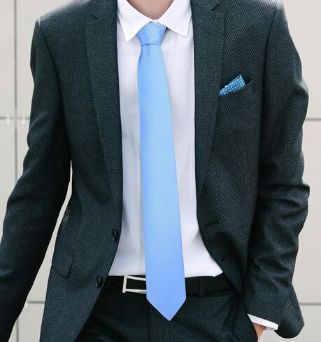 Blue Ties for Men, Light Blue Ties Satin 3.15 Inch Solid Color Necktie, Business & Wedding Tie, Classic Formal Skinny Tie for Men, Elegant Grayblue Neckwear in Kuwait