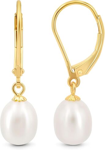 KEZEF Freshwater Cultured Pearl Drop Earrings, 14k White Gold Plated Sterling Silver, 7-8mm Dangle Earrings, Leverback, Hypoallergenic for Women, White Pearl Earrings in Saudi Arabia