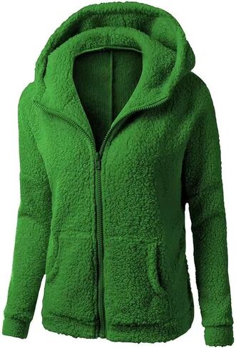 Fuzzy Fleece Jacket Women with Hood Pockets Sherpa Soft Warm Winter Jackets Zip Up Lightweight Comfort Causal Hoodies Coats in Saudi Arabia