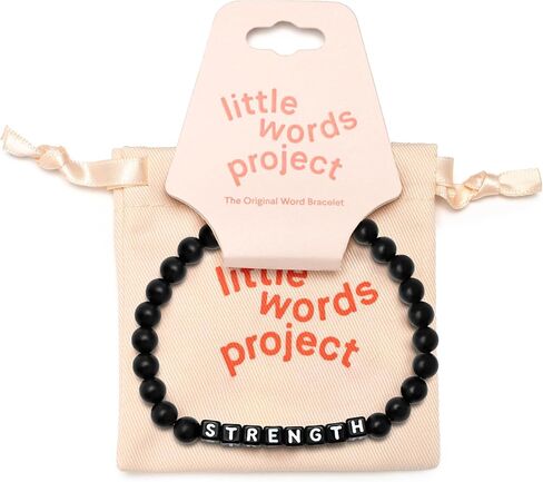 Little Words Project Strength Bracelet, The Original Word Bracelet, Made with Matte Black Jet Stones and Plated Brass Hardware, Handcrafted Design & Positive Message in Saudi Arabia