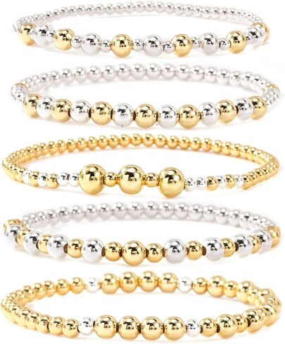 14K Gold Silver Beaded Bracelet Stack Set for Women,Dainty Bohemian Ball Non Tarnish Beads Stackable Fashion Prom Jewelry Gift in Saudi Arabia