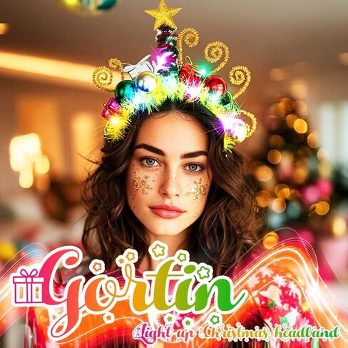 عصابة رأس مضيئة لعيد الميلاد من GORTIN، عصابة رأس LED لعيد الميلاد، عصابة شعر متوهجة، إكسسوارات شعر لعطلات عيد الميلاد للنساء in Saudi Arabia
