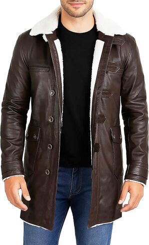 SpazeUp Mens Shearling Coat Brown Leather Trench Coat Faux Leather Tactical Vest Jacket Halloween Cosplay Costume in Saudi Arabia