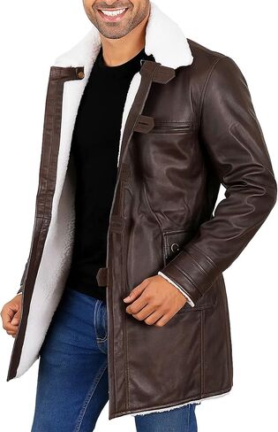 SpazeUp Mens Shearling Coat Brown Leather Trench Coat Faux Leather Tactical Vest Jacket Halloween Cosplay Costume in Saudi Arabia