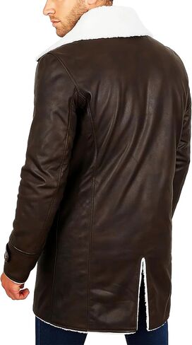 SpazeUp Mens Shearling Coat Brown Leather Trench Coat Faux Leather Tactical Vest Jacket Halloween Cosplay Costume in Saudi Arabia