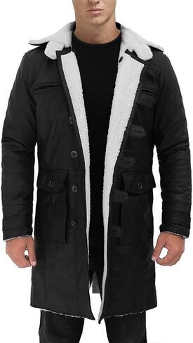 SpazeUp Mens Shearling Coat Brown Leather Trench Coat Faux Leather Tactical Vest Jacket Halloween Cosplay Costume in Saudi Arabia