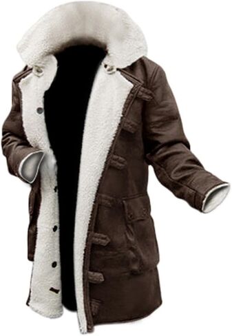 SpazeUp Mens Shearling Coat Brown Leather Trench Coat Faux Leather Tactical Vest Jacket Halloween Cosplay Costume in Saudi Arabia