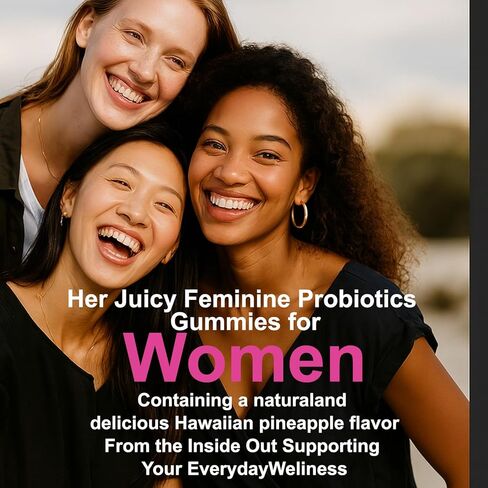 Her Juicy Women's Probiotic Gummies: Supports Women’s Wellness & pH Balance, Clean Vegan, Pineapple Flavor, Prebiotics & Lactobacillus Blend, with Slippery Elm, Gut Health & Immune Defense, 60 Gummies in Saudi Arabia