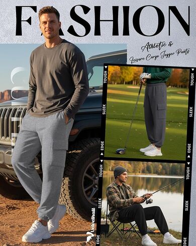 3 Pack Men's Cargo Sweatpants Baggy Joggers Casual Drawstring Pants Lightweight Workout Tapered with Pockets in Saudi Arabia