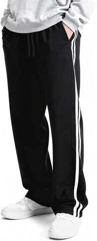 Men's Straight Leg Fleece Sweatpants Relaxed Fit Drawstring Elastic Waist Lounge Pants with Pockets for Athletic Casual in Saudi Arabia