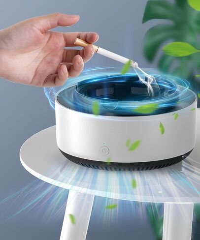 Smart Ashtray with Air Purification, 5.2 x 3 in Round Plastic 360° Wind Circulation Ashtray Removes Secondhand Smoke, Battery-Powered (2xAA Batteries Not Included) Perfect for Home & Gifts in Saudi Arabia