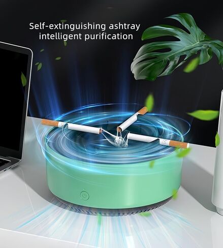 Smart Ashtray with Air Purification, 5.2 x 3 in Round Plastic 360° Wind Circulation Ashtray Removes Secondhand Smoke, Battery-Powered (2xAA Batteries Not Included) Perfect for Home & Gifts in Saudi Arabia