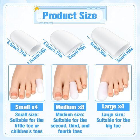 16 PCS Silicone Toe Sleeves Toe Protector Gel Toes Caps for Pain Relief Cushion Pads for Corns, Calluses, Blisters, Toenails Loss, Clear 4L+8M+4S in Saudi Arabia