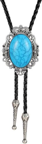 Bolo Tie for Men Western Cowboy Bolo Tie Necklace Shape Round Ties Supplies Fashion Accessories Western Jewelry Handmade with Alloy Black Turquoise Cowboy Banquet Birthday Anniver Gift in Kuwait