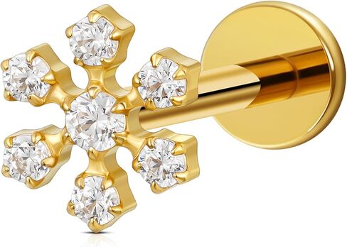 FINE4U Tiny Snowflake Flat Back Stud - ASTM F136 Titanium Body Piercing Cartilage Earring, Internally Threaded, Hypoallergenic 16G 6mm 8mm Christmas Labret in Saudi Arabia