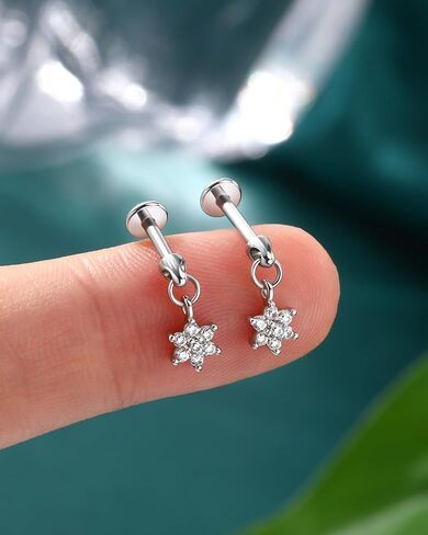 cocharm 16g زهرة الغضروف القرط العمودي الحلزون ثقب المجوهرات، شقة الظهر ثقب مسمار للغضروف، تصميم استرخى، الذهب والفضة لهجة الفص اللولب القرط مسمار in Kuwait