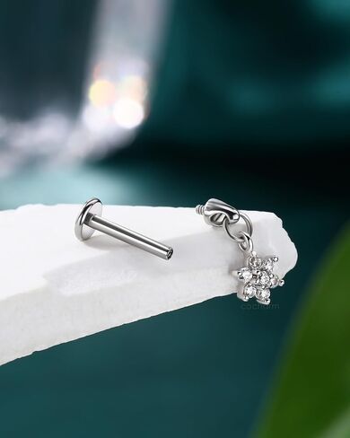 cocharm 16g زهرة الغضروف القرط العمودي الحلزون ثقب المجوهرات، شقة الظهر ثقب مسمار للغضروف، تصميم استرخى، الذهب والفضة لهجة الفص اللولب القرط مسمار in Kuwait