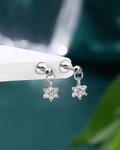 cocharm 16g زهرة الغضروف القرط العمودي الحلزون ثقب المجوهرات، شقة الظهر ثقب مسمار للغضروف، تصميم استرخى، الذهب والفضة لهجة الفص اللولب القرط مسمار in Kuwait