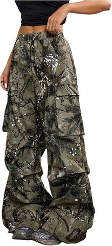 SOLY HUX Girl's Cargo Pants Camo Print Elastic Waist Straight Leg Baggy Streetwear Pants with Pockets in Kuwait