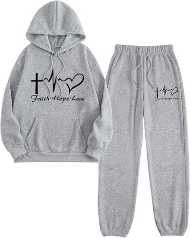 WDIRARA Women's 2 Piece Outfit Sweatsuit Letter Graphic Hoodie Jogger Pants Set Athletic Tracksuit in Saudi Arabia