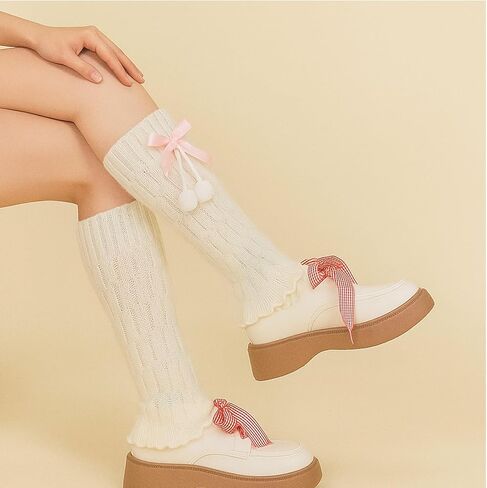 Leg Warmers Y2k, Kawaii Lolita Clothes Comfortable White Leg Warmers for Women Girls Thigh High Legs for 80s Party Winter Daily Wear Shopping Date in Saudi Arabia