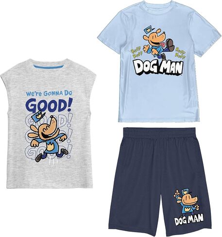 Dog Man Youth Boy Muscle Shirt, Short-Sleeve Tee, and Lounge Shorts 3-Piece Combo Set in Saudi Arabia