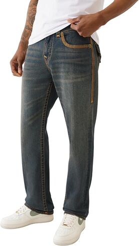 بنطال جينز ريكي فلاب فلاتلوك للرجال من True Religion - مصنوع من قماش الدنيم المطاطي ذو المقاس المستقيم مع جيوب ذات قلاب مميزة in Kuwait