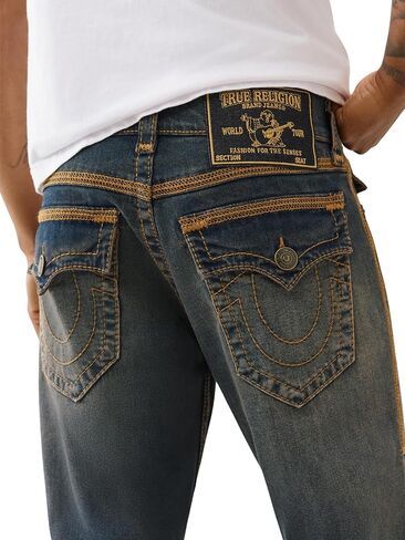 بنطال جينز ريكي فلاب فلاتلوك للرجال من True Religion - مصنوع من قماش الدنيم المطاطي ذو المقاس المستقيم مع جيوب ذات قلاب مميزة in Kuwait