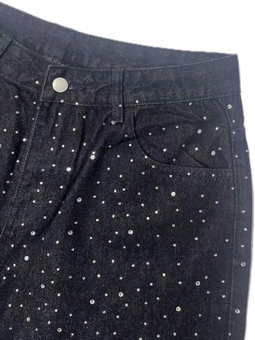 Men's Rhinestone Jeans Baggy Y2K Loose Fit Wide Leg Sparkly Bling Glitter Denim Pants for Streetwear in Saudi Arabia